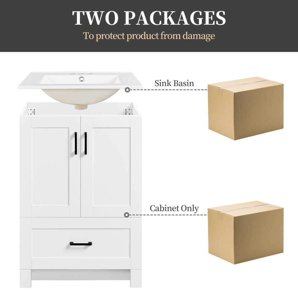 24" White Bathroom Vanity with Sink J14057