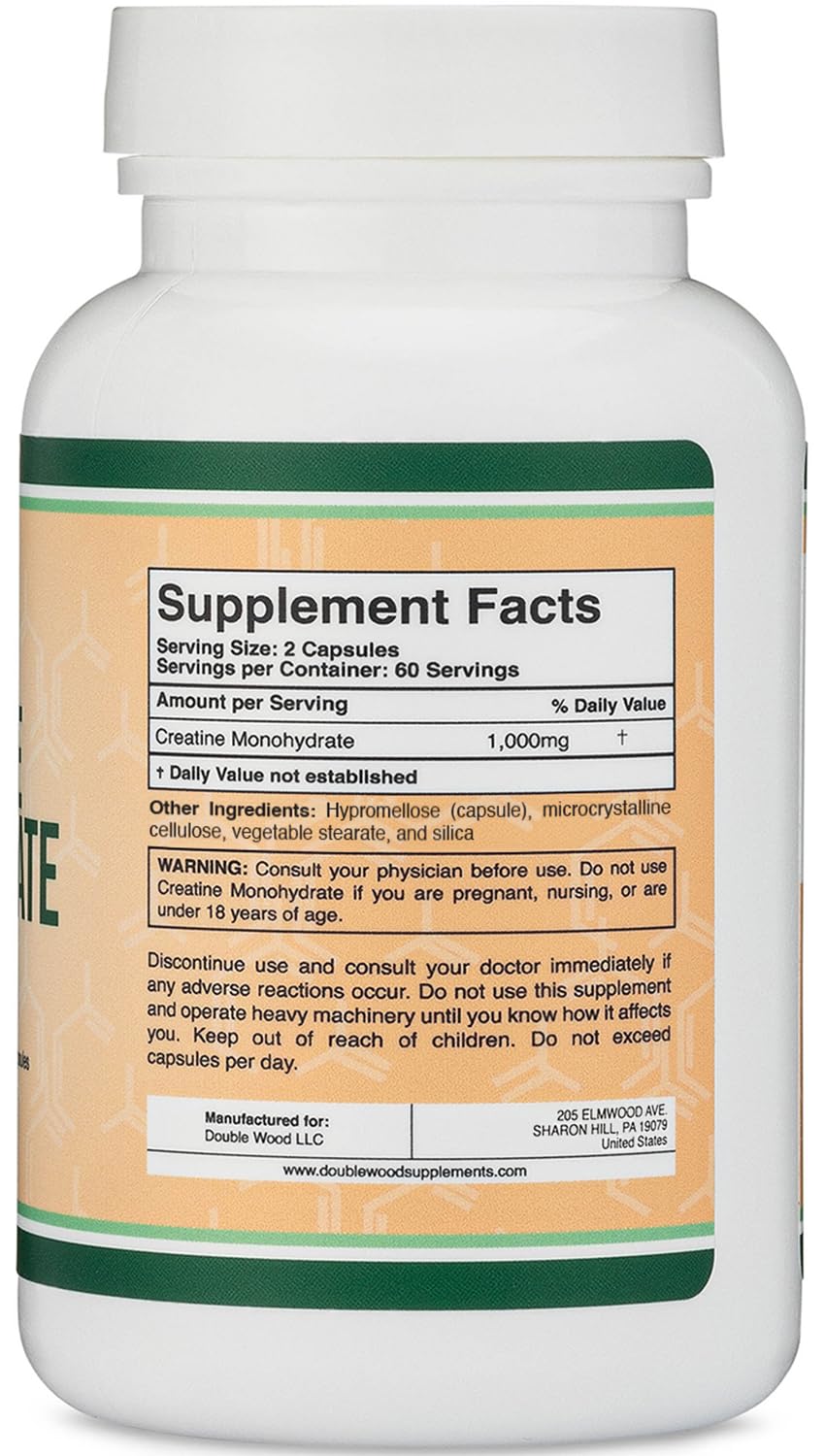Creatine Monohydrate Capsules 1,000mg Vegan 120 Capsules O420779