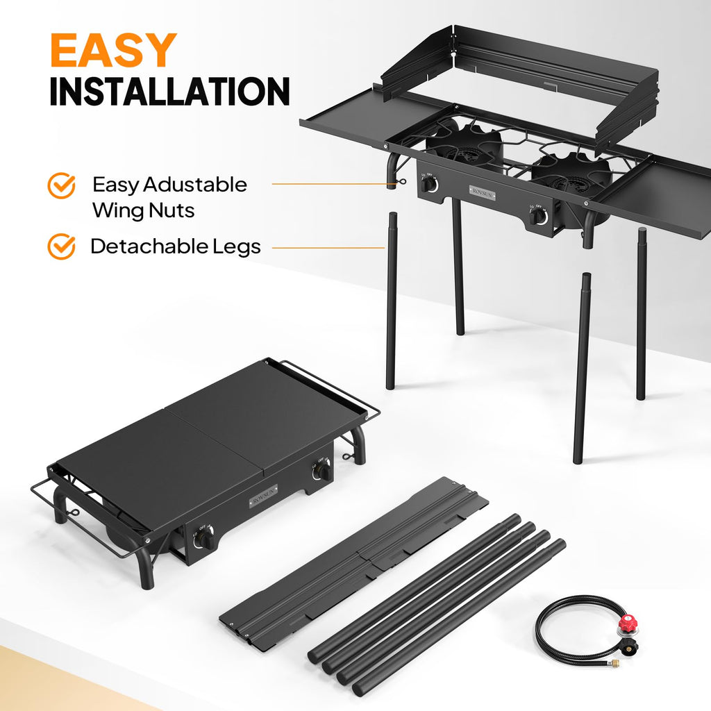 2 Burner Portable Propane Gas Stove with Side Shelves D306834