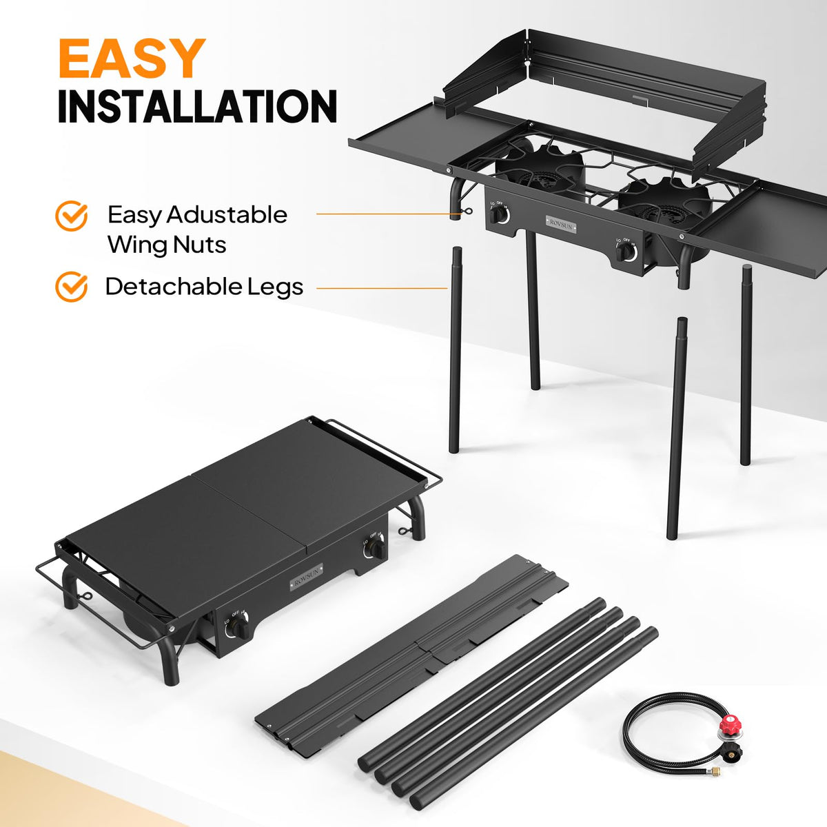 2 Burner Portable Propane Gas Stove with Side Shelves D306834