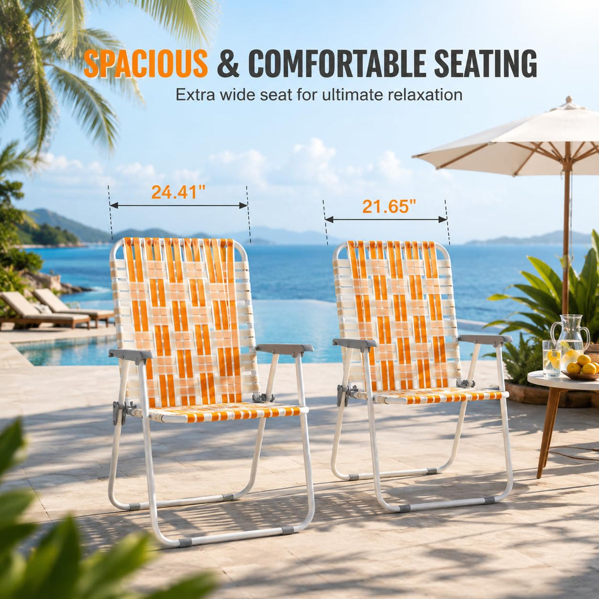 Webbed Foldable Metal Patio Chairs Set of 2 J611237