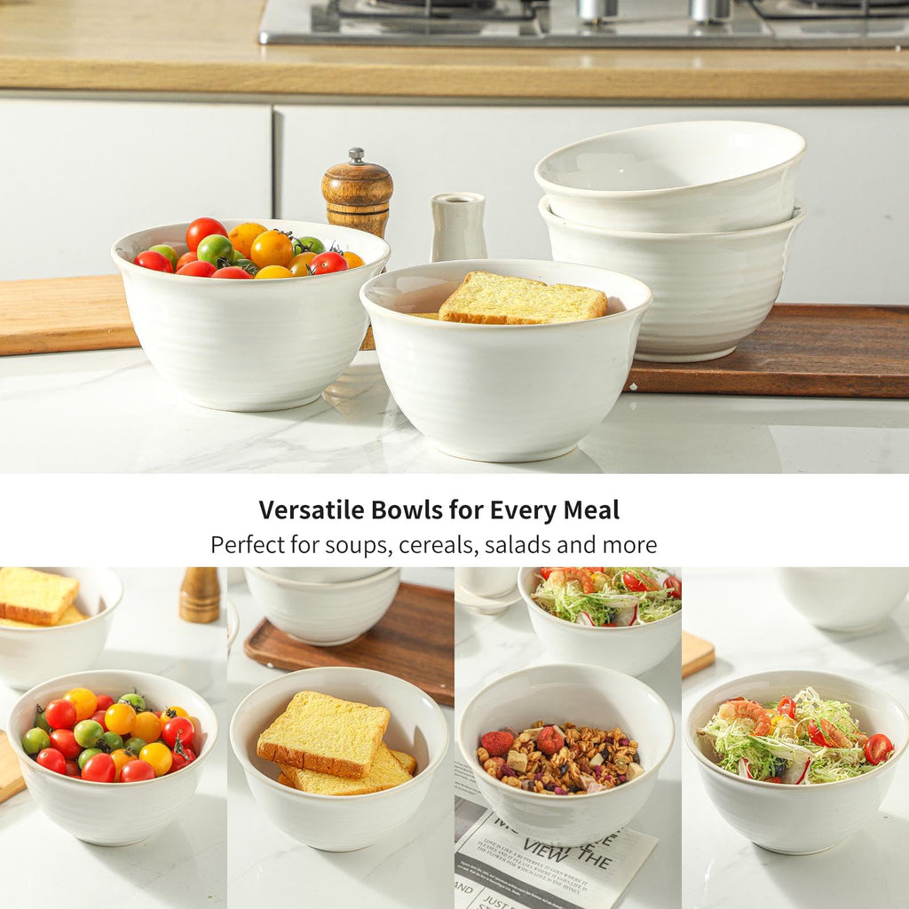 40 Ounce Deep Ceramic Soup Bowls, Microwave Safe & Dishwasher Safe, Creamy White G6781