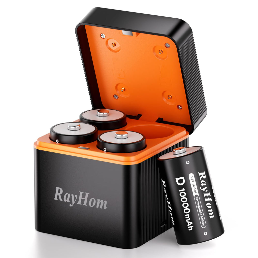 4 Pack 10000mAh Rechargeable D NiMH Batteries with 4 Slot Charger L7837