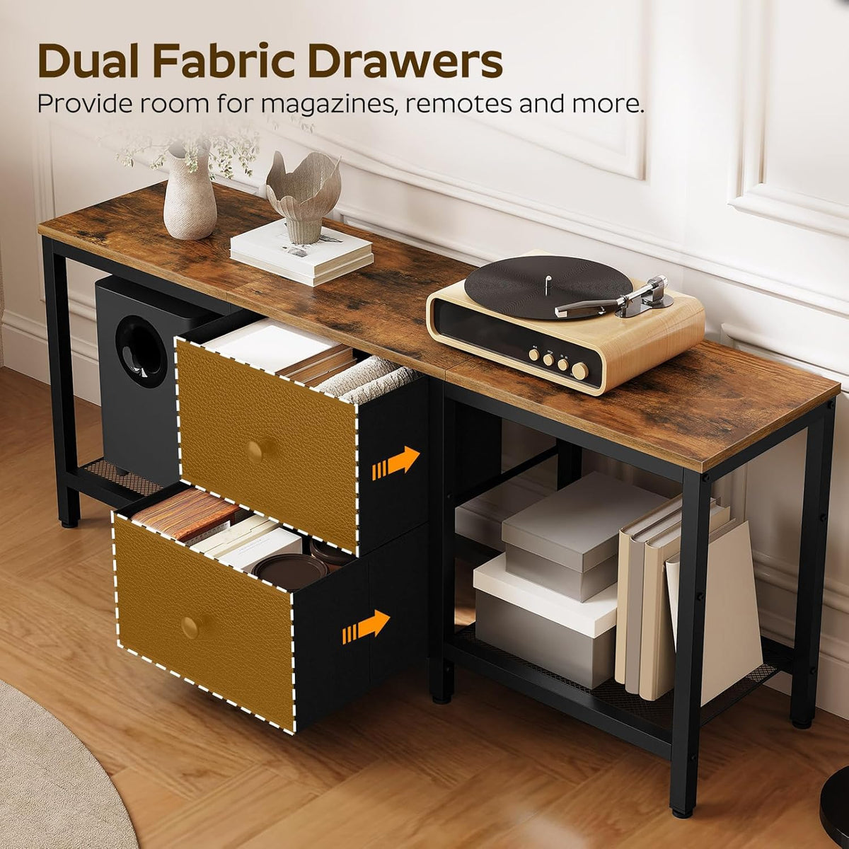 Rustic Brown and Black TV Stand with 2 Fabric Drawer B6866