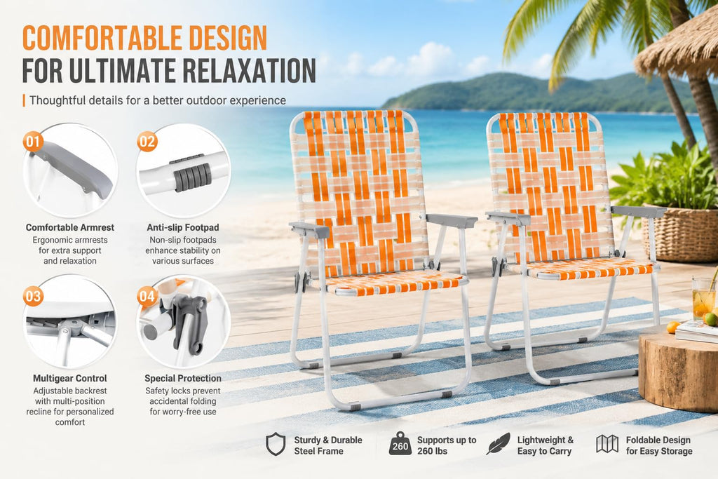 Webbed Foldable Metal Patio Chairs Set of 2 J611237
