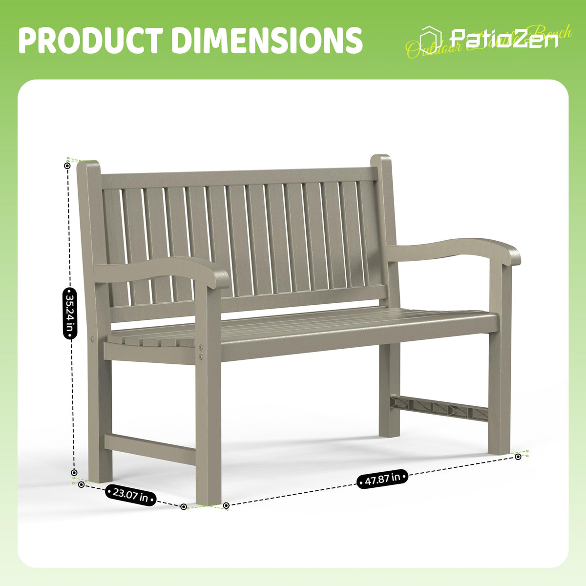 Grey 2-Person Resin Outdoor Bench L101