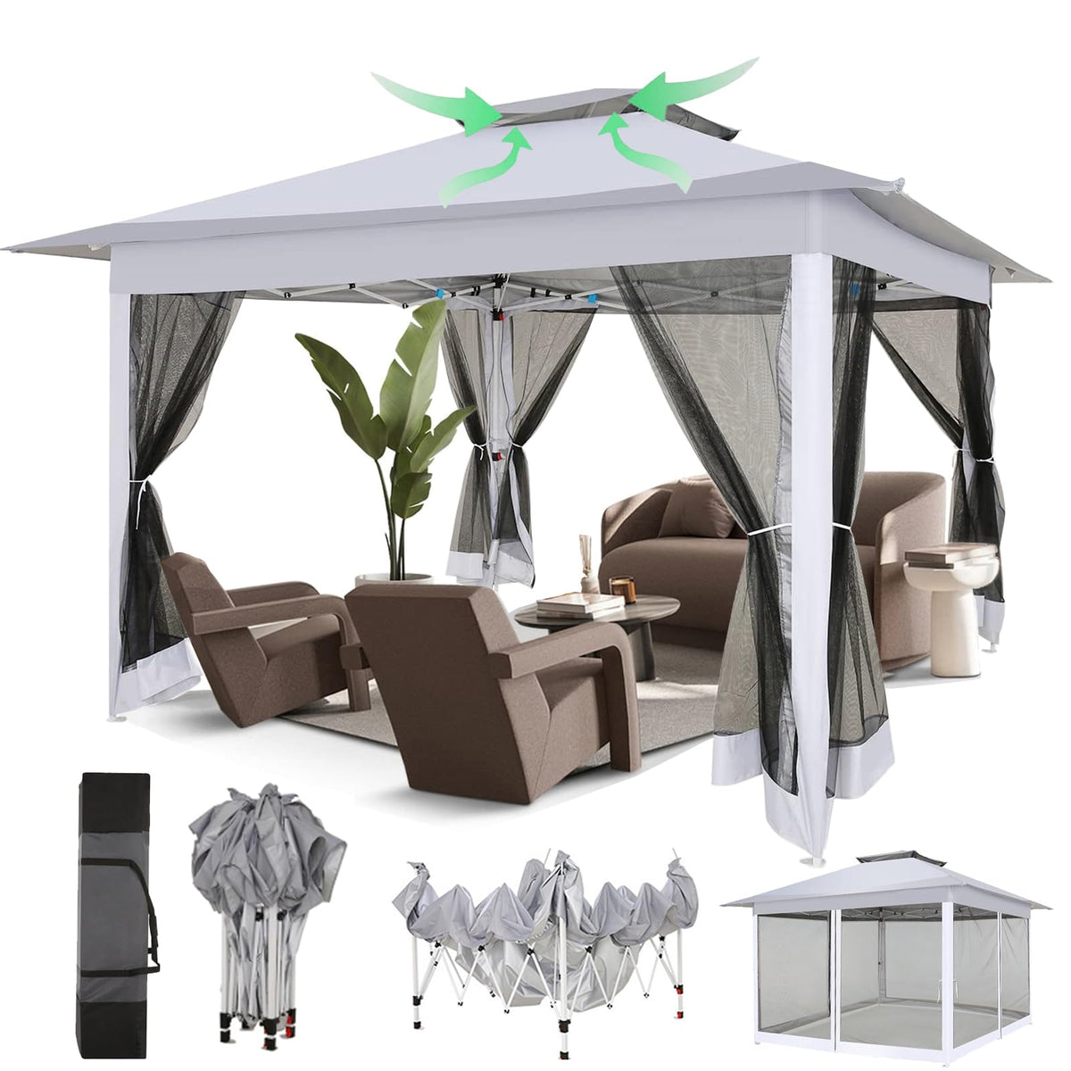 12x12 Pop Up Waterproof Outdoor Canopy with Mosquito Nettings and Carry Bag X4293