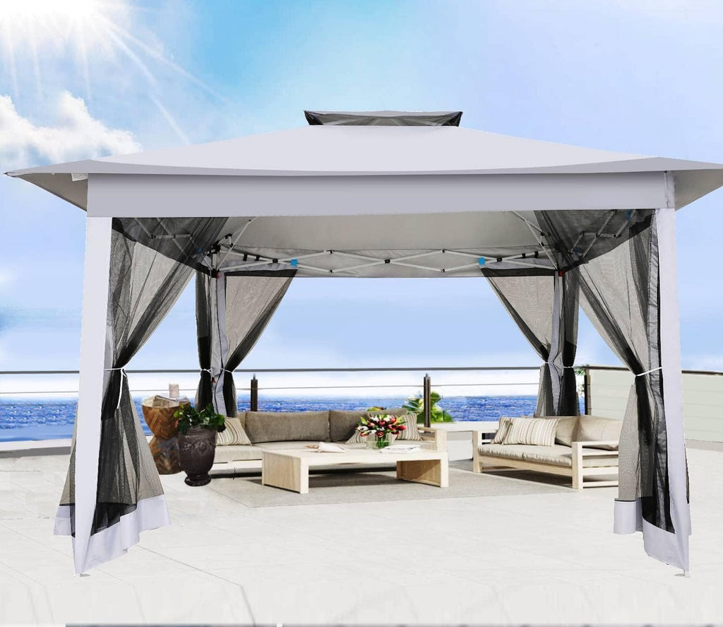12x12 Pop Up Waterproof Outdoor Canopy with Mosquito Nettings and Carry Bag X4293