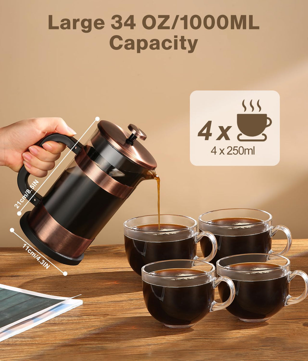 34 Ounce Stainless Steel French Press Coffee Maker F55481