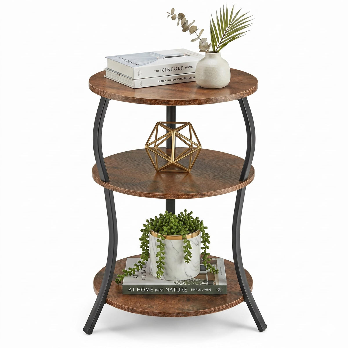 Round 3-Tier Side Table with Storage Shelf U696