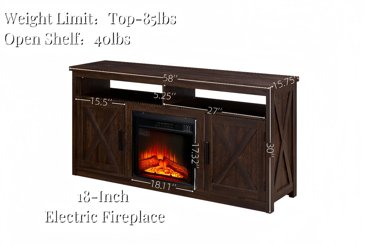 Farmhouse TV Media Stand with 18" Fireplace Insert, Espresso R42655