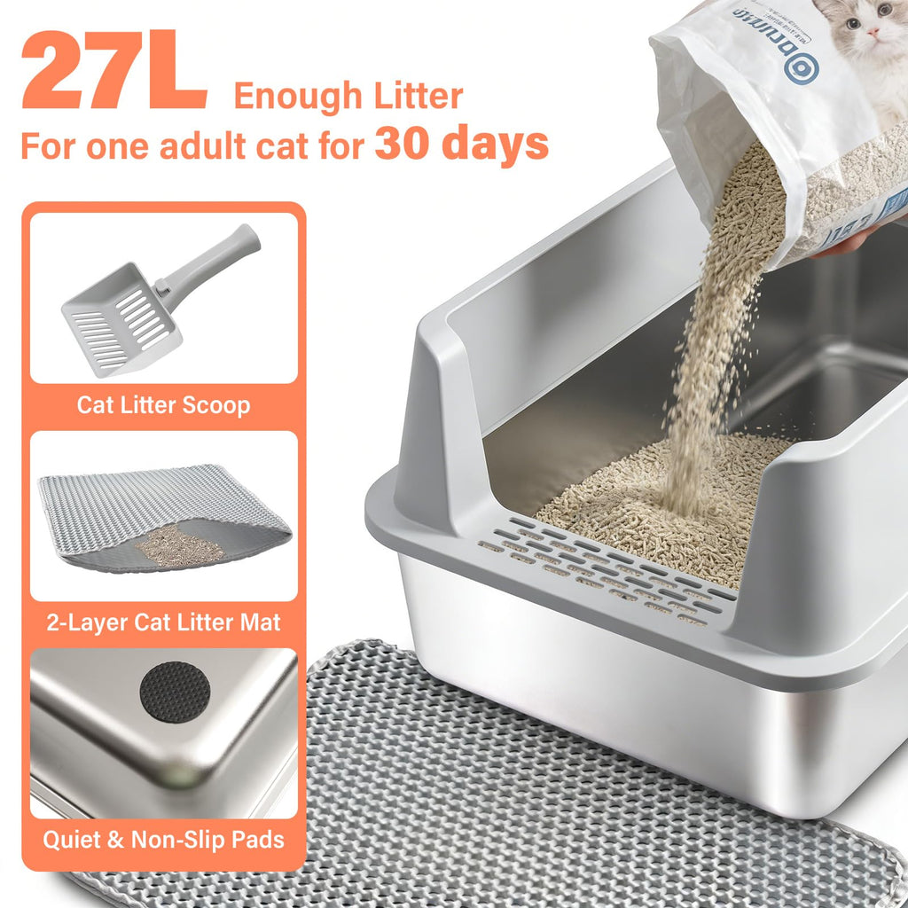 XL Stainless Steel Cat Litter Box with Lid and Scoop L617765