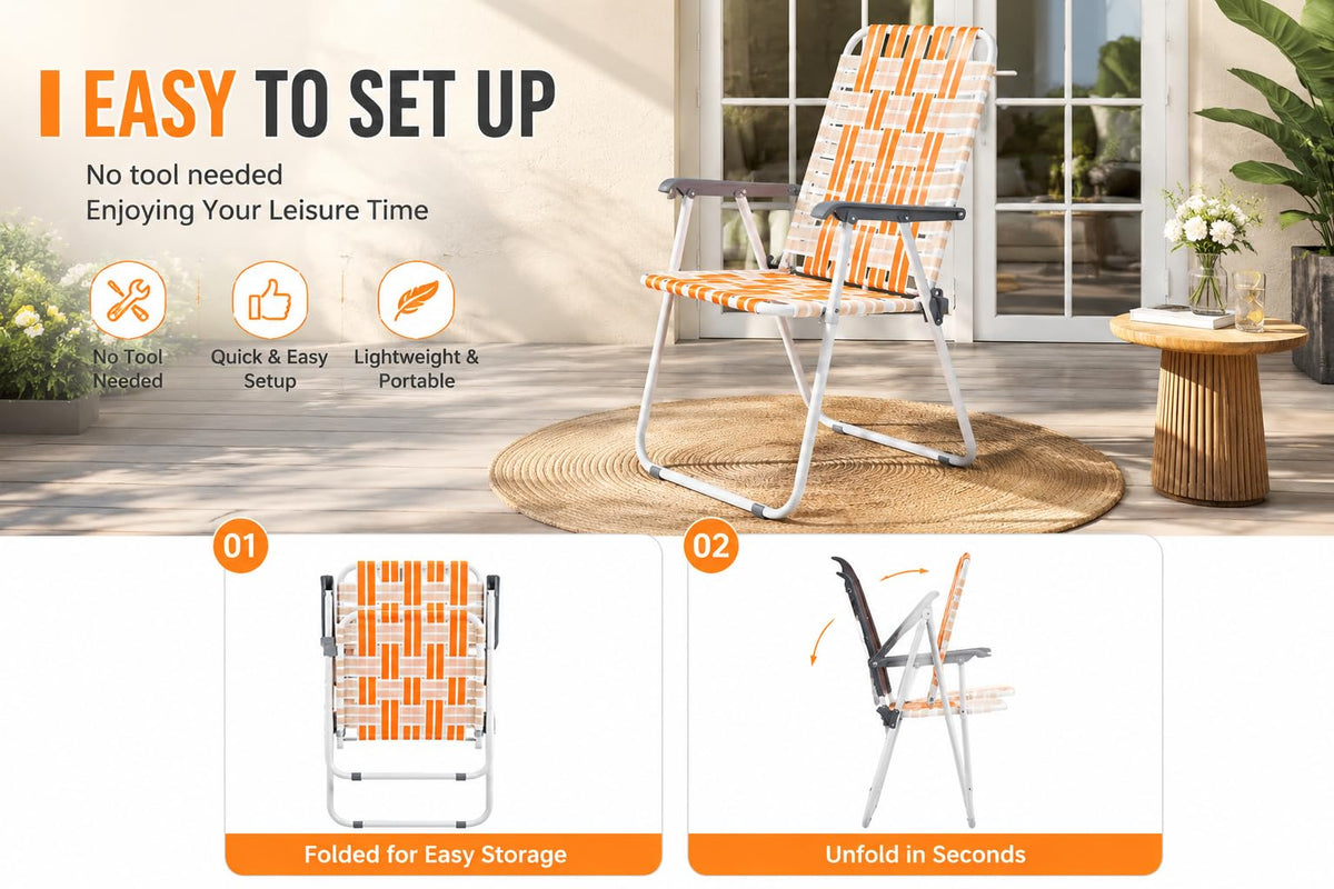 Webbed Foldable Metal Patio Chairs Set of 2 J611237