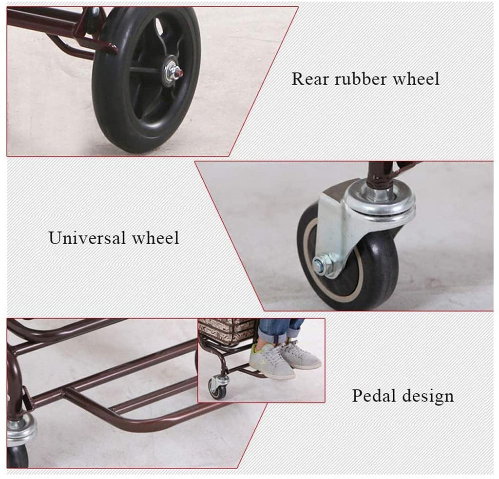 Rollator Walker Shopping Trolley with Seat Pedal Side Brake Red W3923