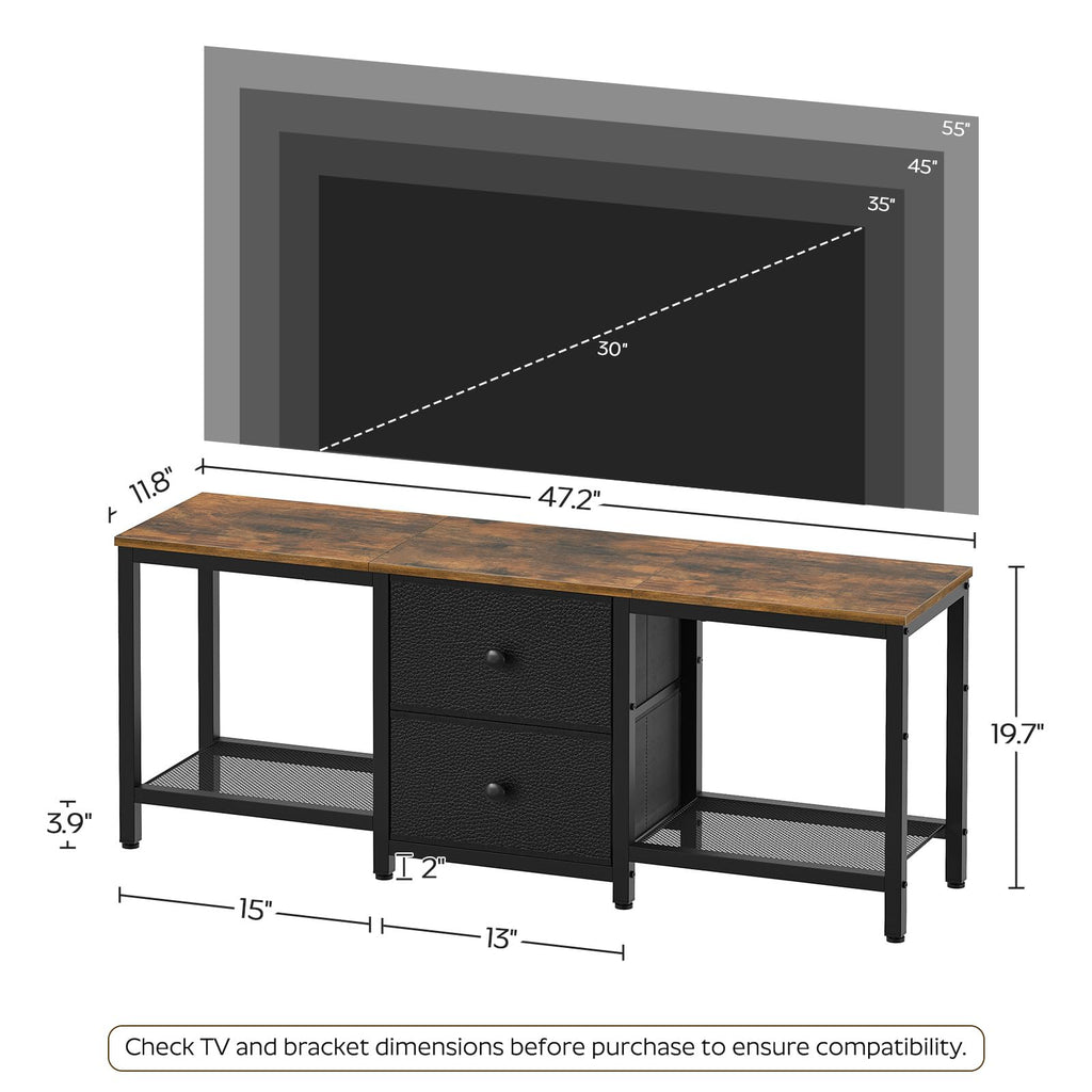 Rustic Brown and Black TV Stand with 2 Fabric Drawer B6866