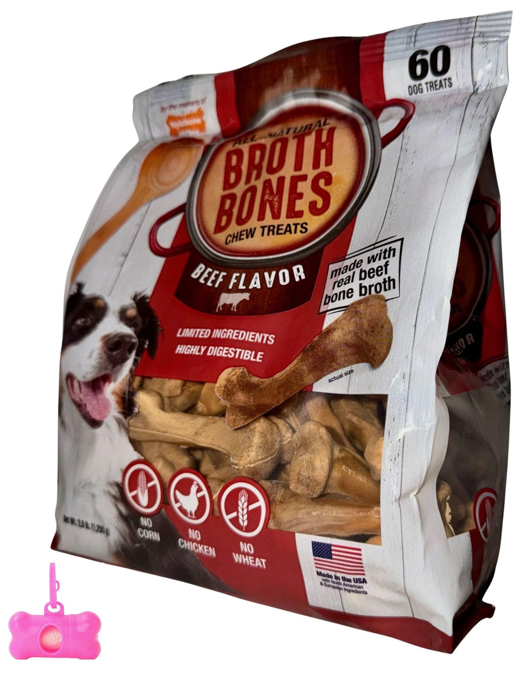 Beef Broth Bones Dog Treats 60 Count 2.6 Lb V74167