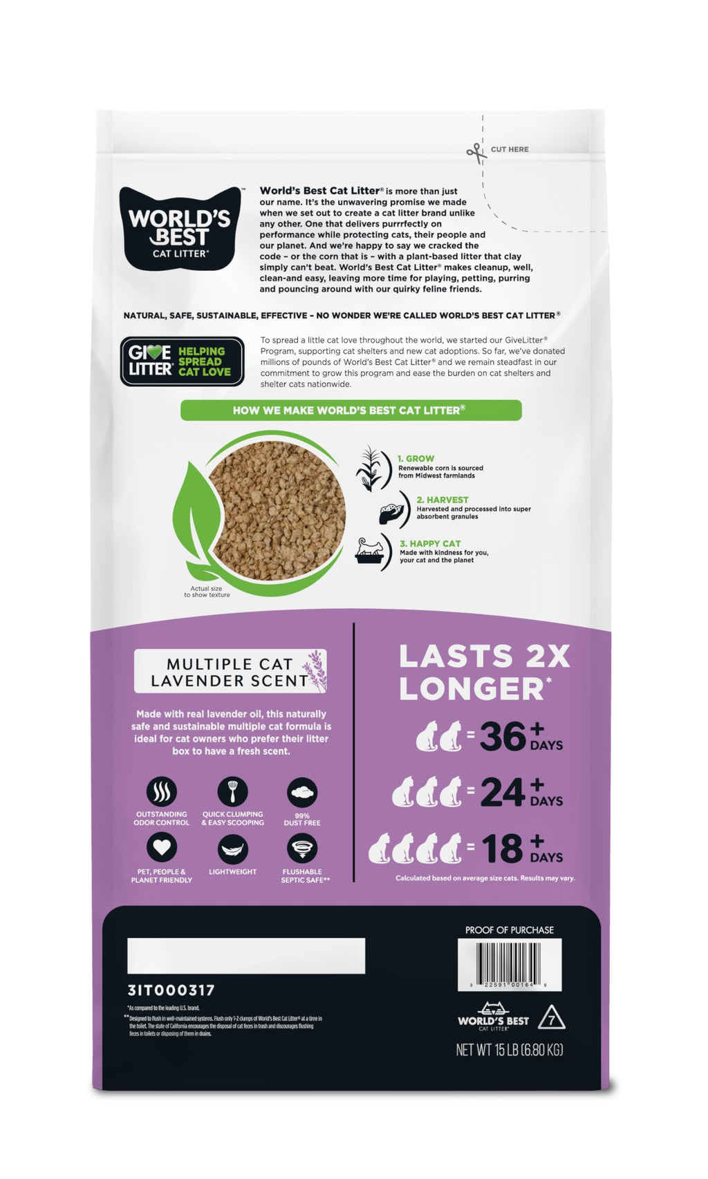 Lavender Cat Litter 15 lb Bag Q331