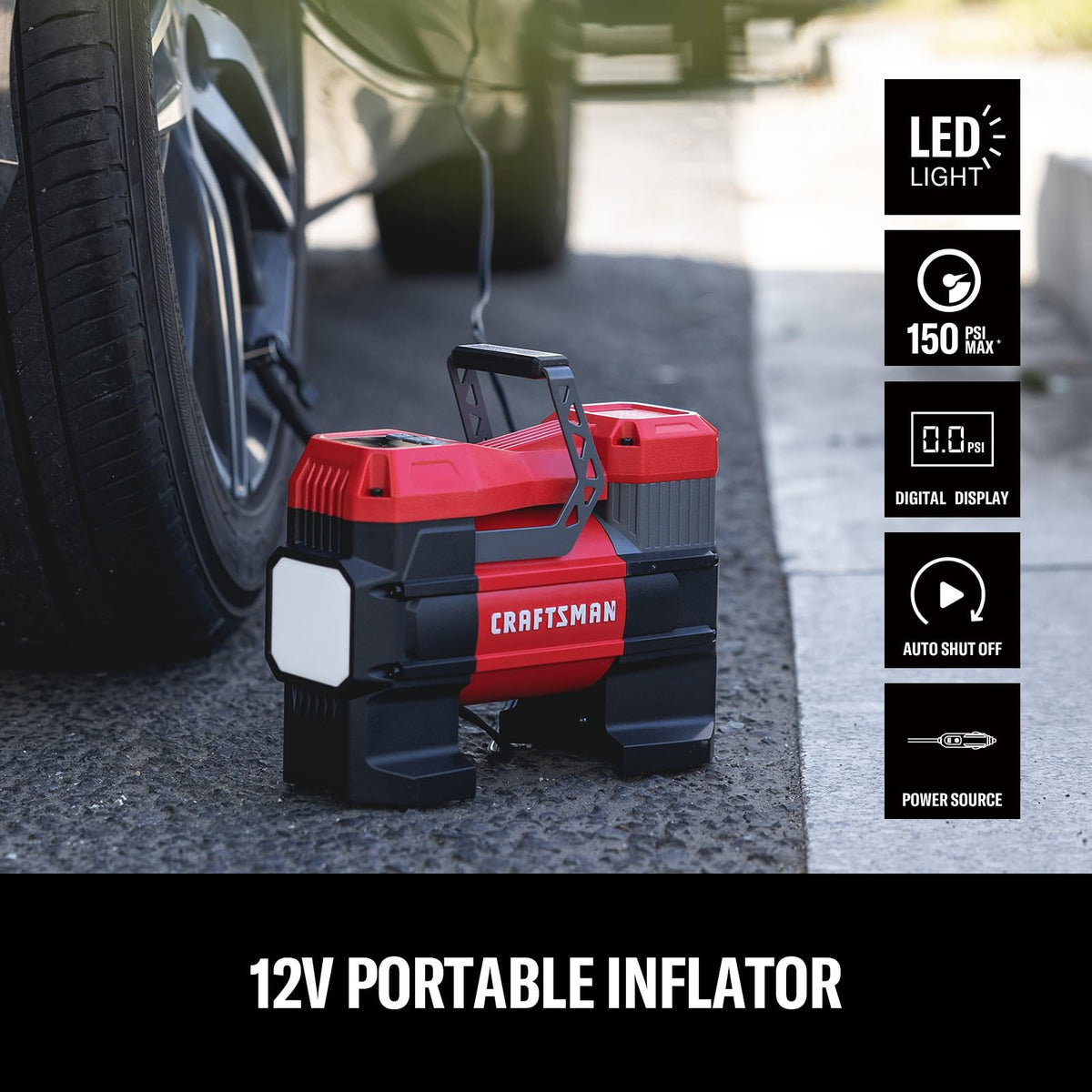 Portable 12V Tire Inflator with Digital Gauge E3041