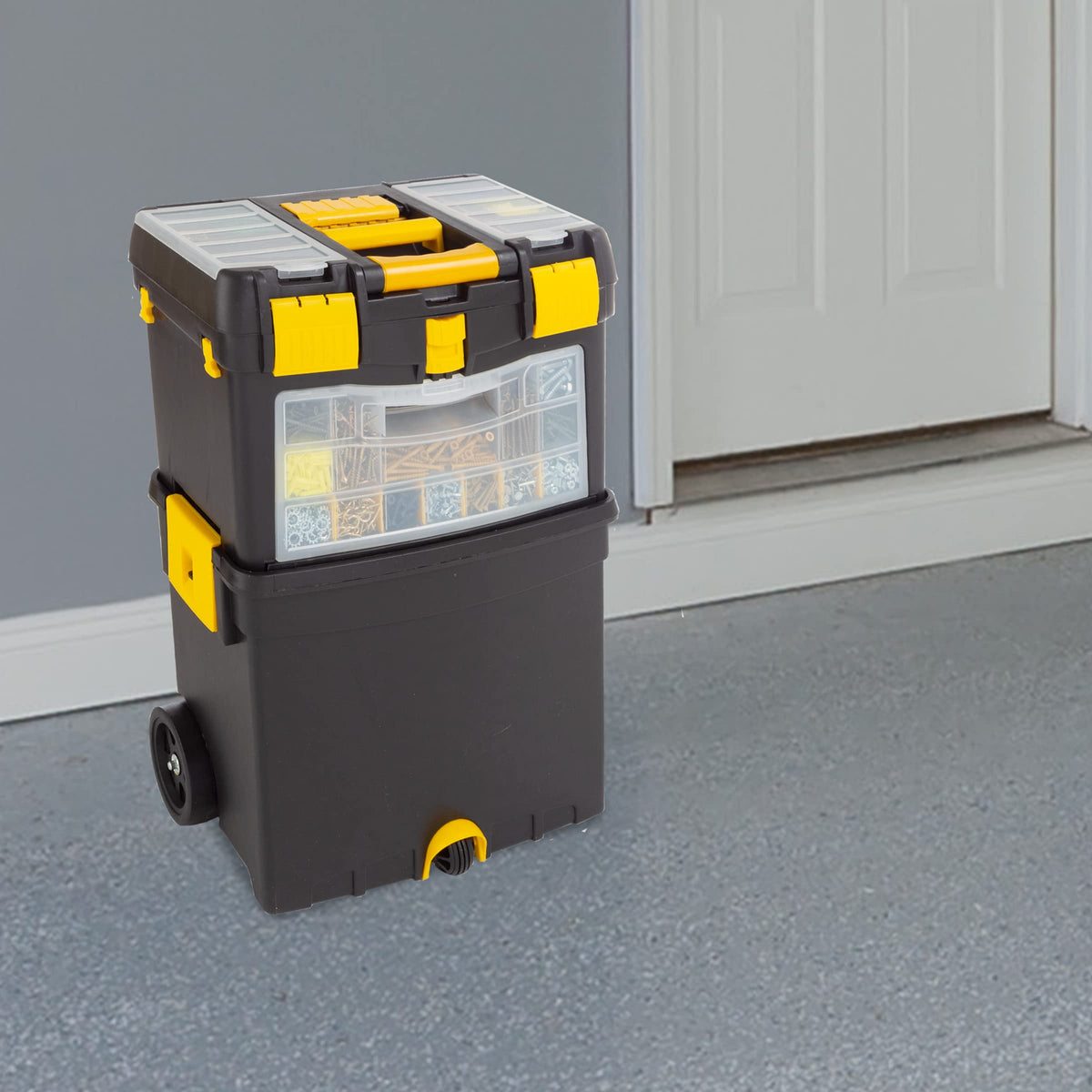 Rolling Tool Box with Wheels, Foldable Handle, and Removable Top U876