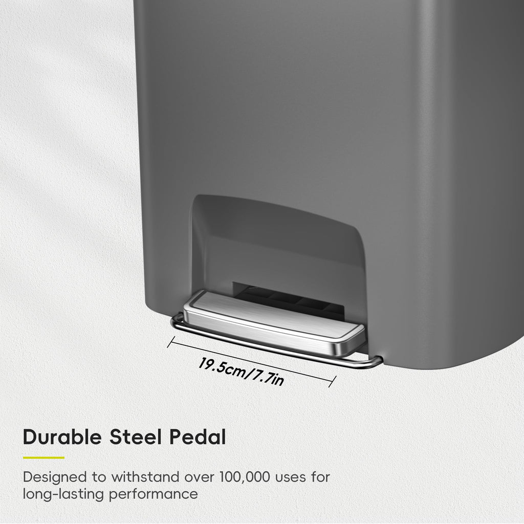13.2 Gallon / 50L Grey Plastic Step Trash Can with Stainless Steel Lid K95115