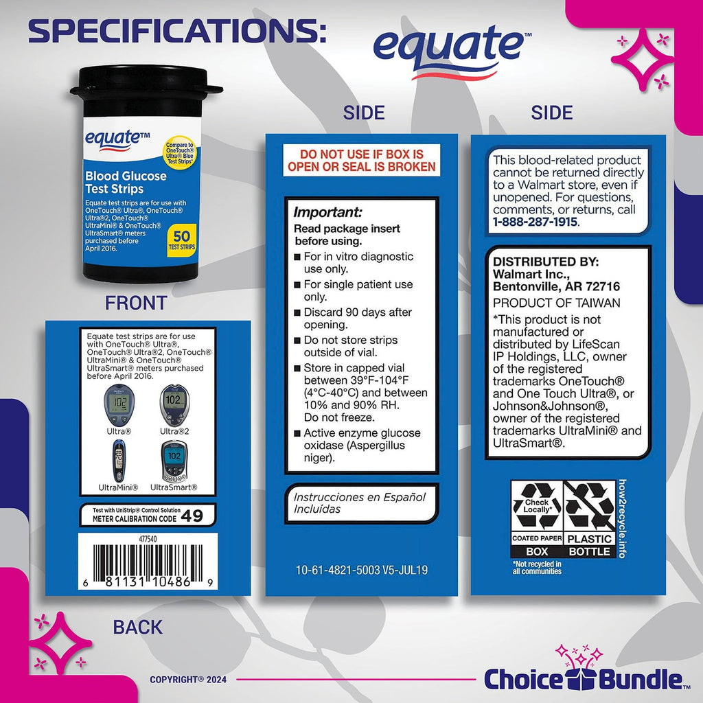 Blood Glucose Test Strips 100 Total I3009