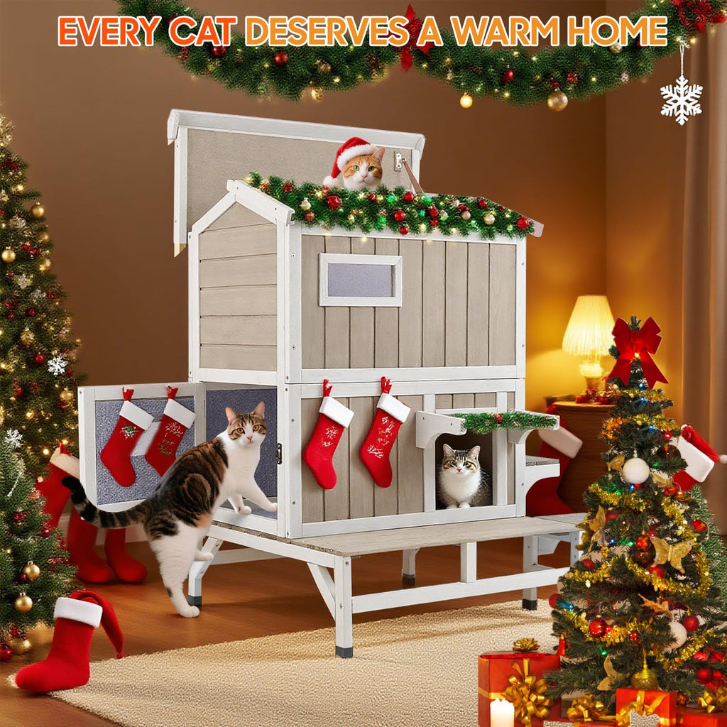 Insulated Outdoor Multi-Level Cat House L15268