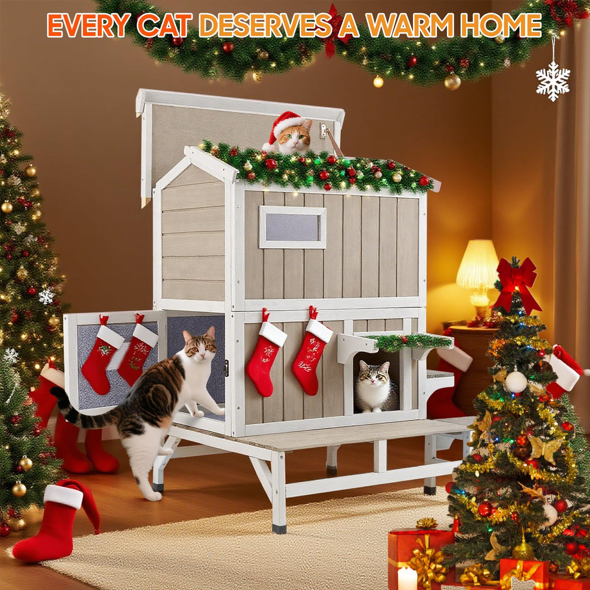 Insulated Outdoor Multi-Level Cat House L15268