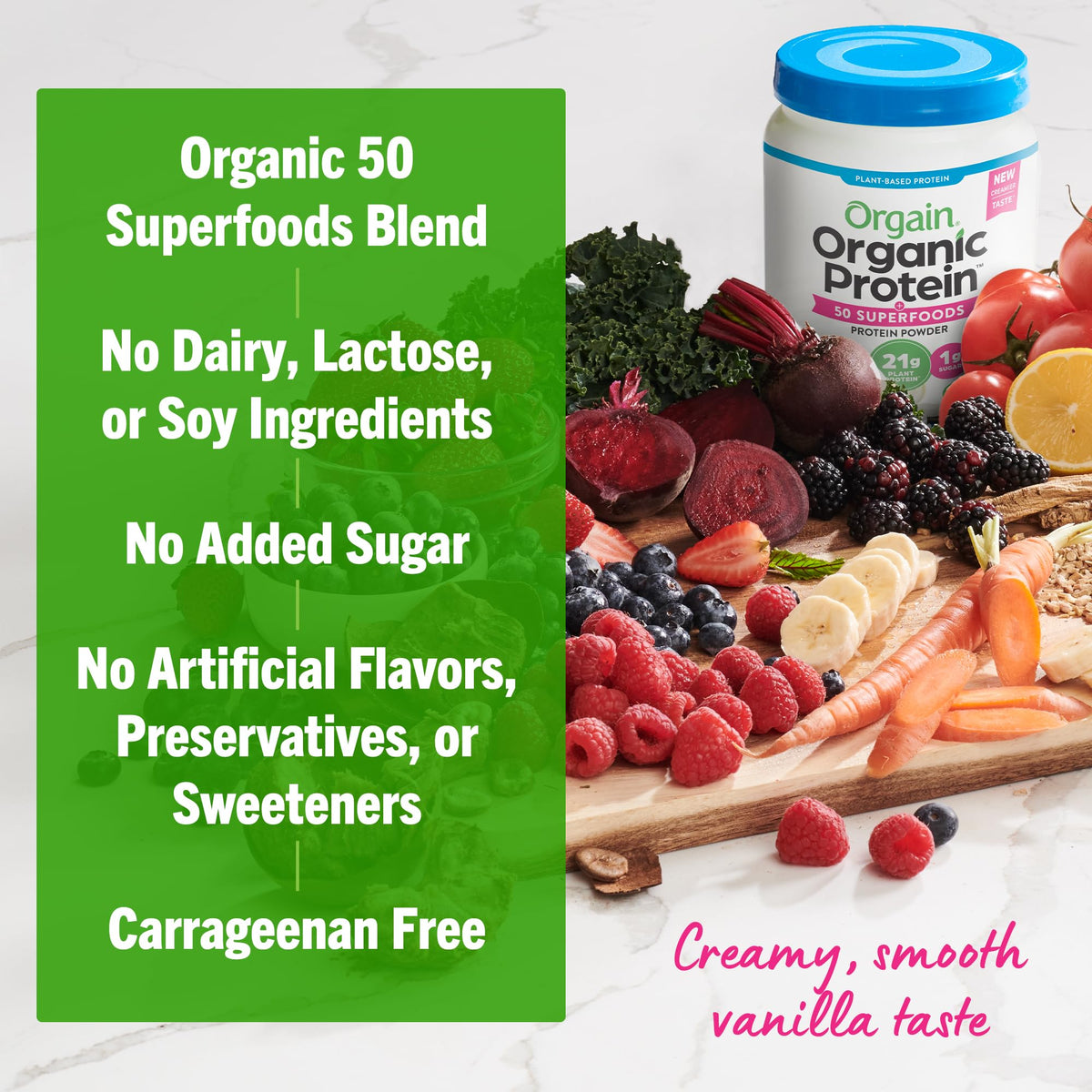 Organic Vegan 21g Protein Superfoods Powder Vanilla Bean 1.12lb H825185