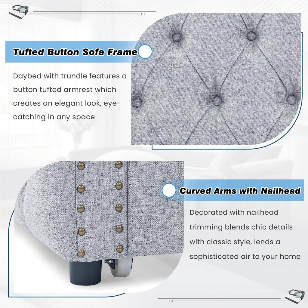 Linen Upholstered Twin Size Daybed with Trundle P76593