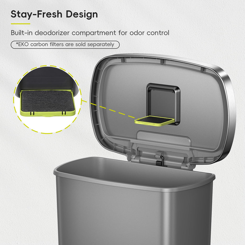 13.2 Gallon / 50L Grey Plastic Step Trash Can with Stainless Steel Lid K95115