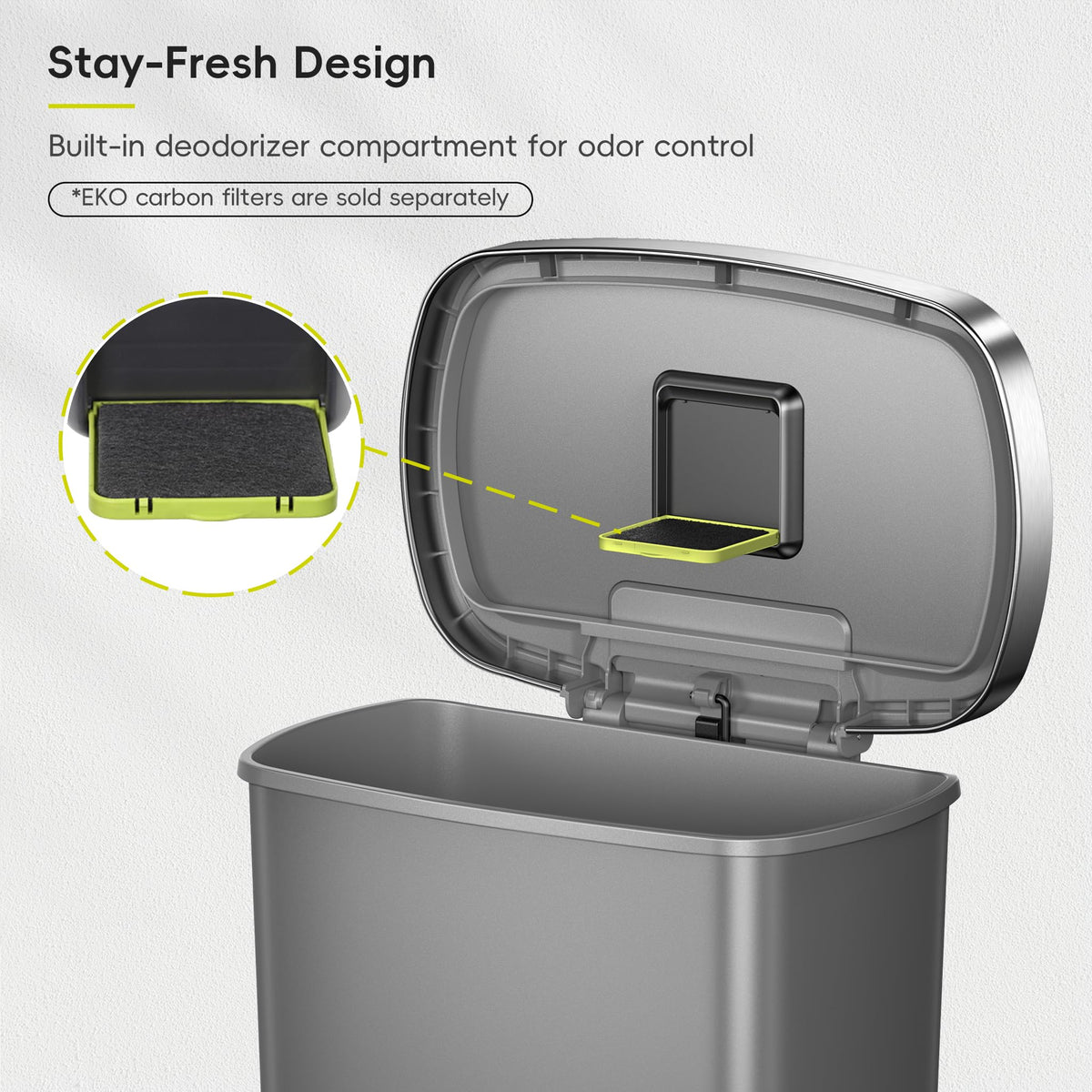 13.2 Gallon / 50L Grey Plastic Step Trash Can with Stainless Steel Lid K95115
