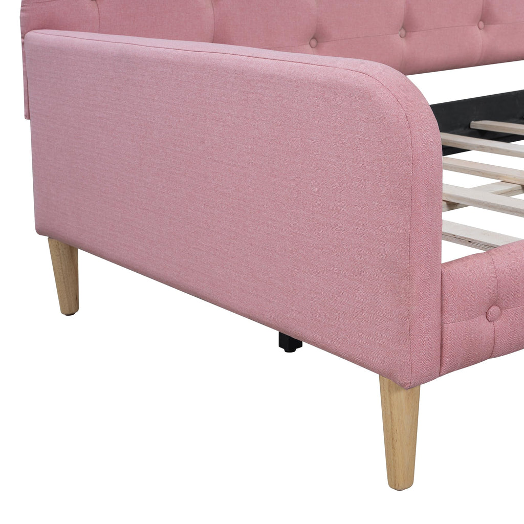 Twin Linen Upholstered Daybed Sofa Bed with Button Tufted Design C7340