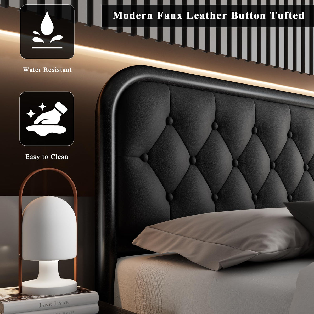 Full Size Upholstered Platform Bed Frame with Faux Leather Headboard N1737