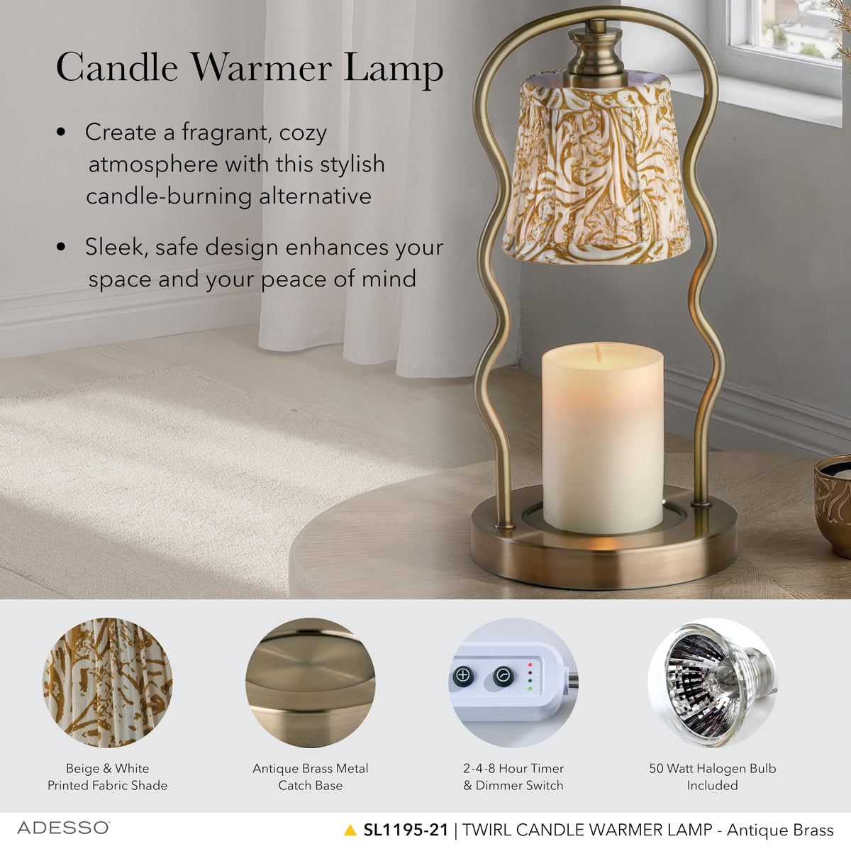 Flameless Candle Warmer Lamp with Adjustable Timer & Dimmable Light D4066