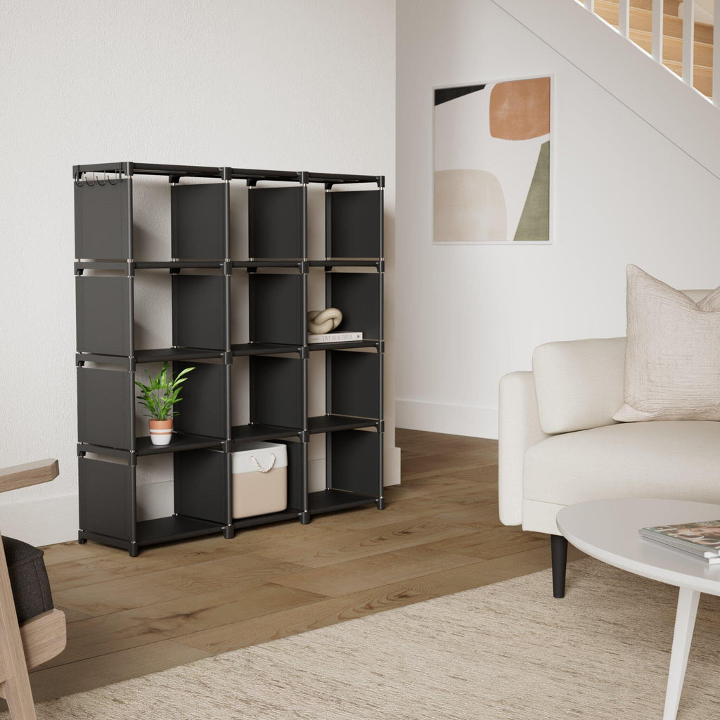 Black 12 Cube Metal Bookcase C556