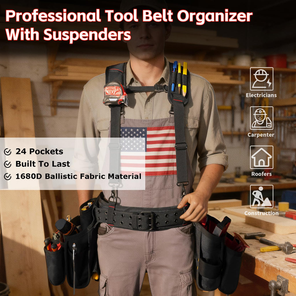 Tool Belt with Suspenders Heavy Duty Carpenter Apron Y846955