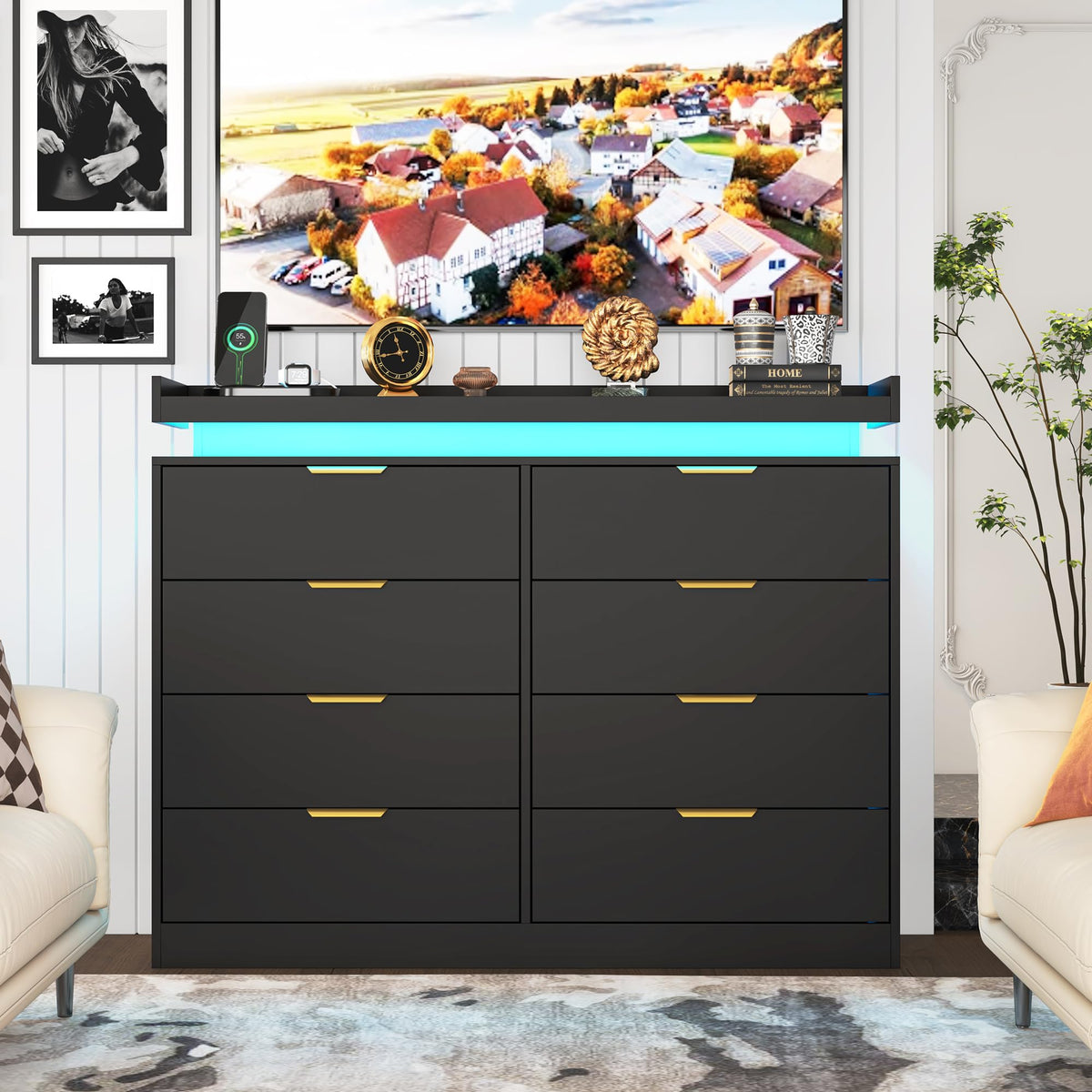 Black 8 Drawer Wood Dresser R7431