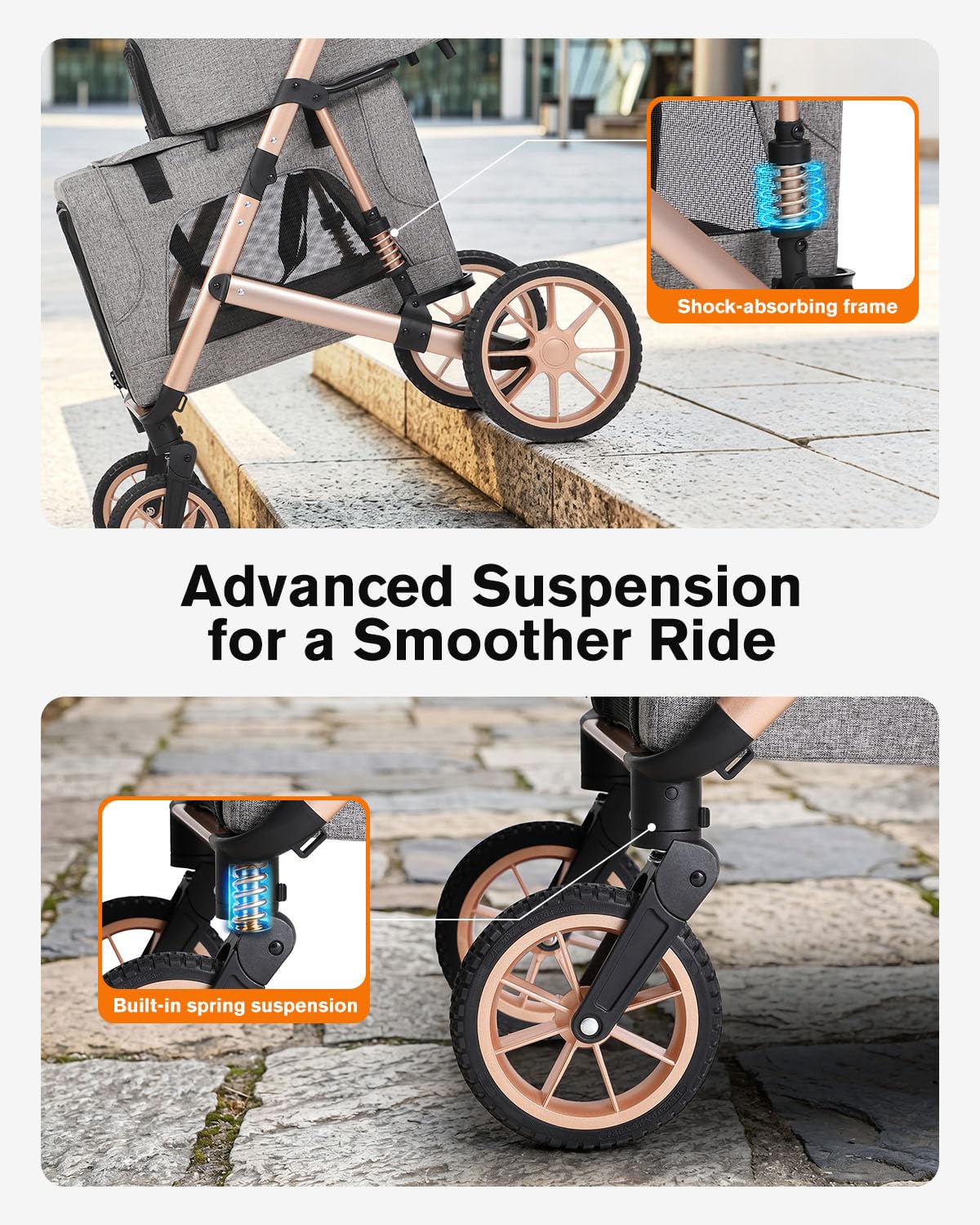 Double Pet Stroller with 2 Detachable Carriers P393623