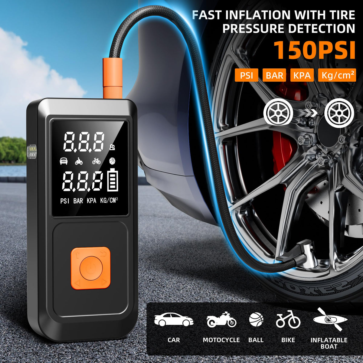 Car Battery Jump Starter with Air Compressor 4000A 150PSI 20000mAh B375