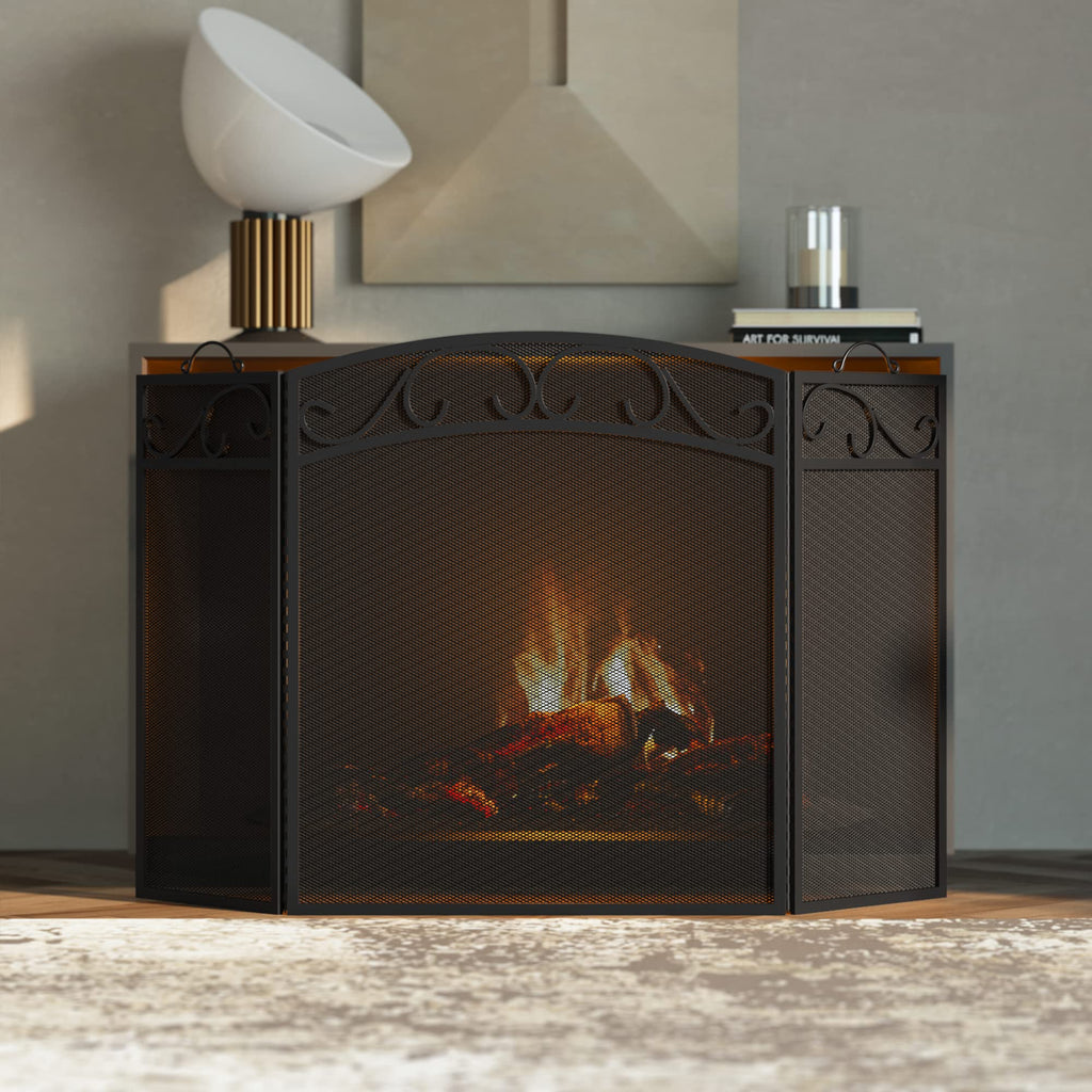 Black 3 Panel Wrought Iron Fireplace Screen H400390