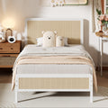 White Rattan Twin Bed Frame with Headboard L35811