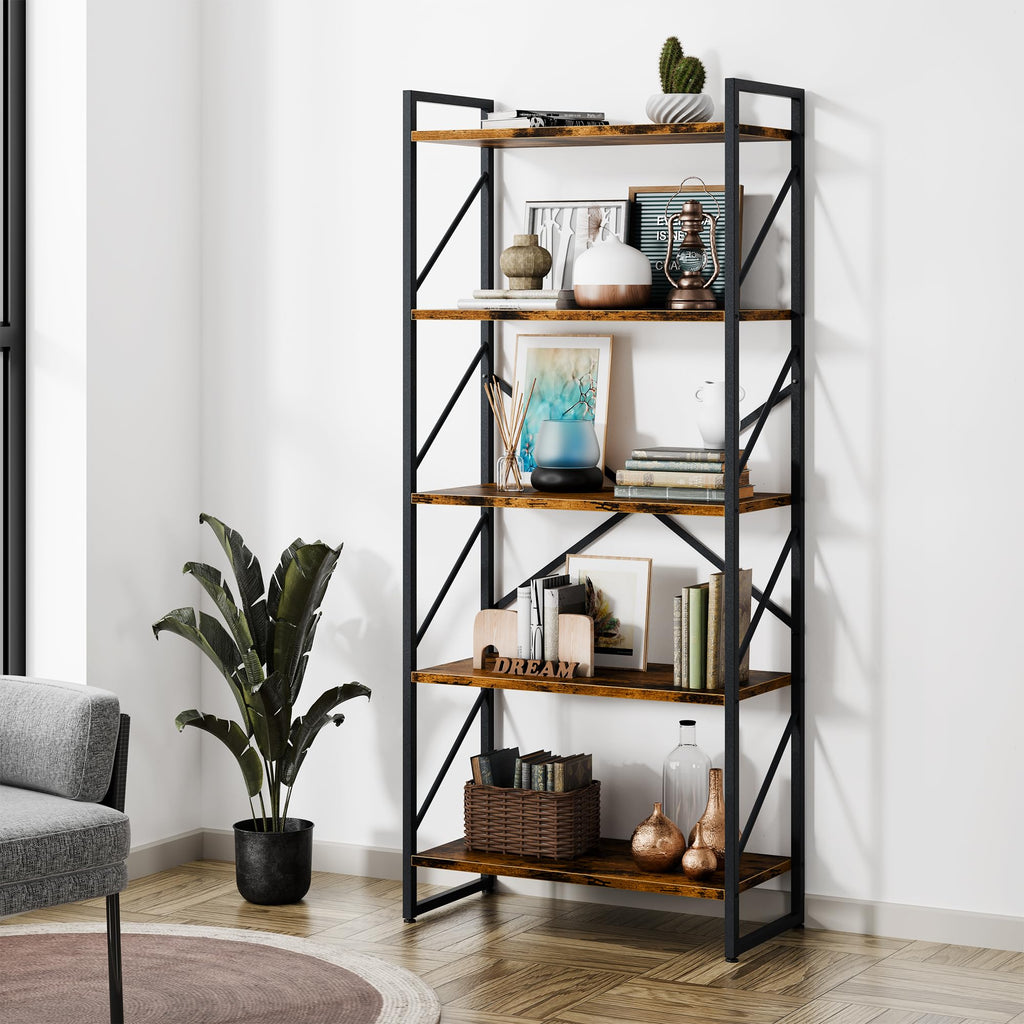 5 Tiers Rustic Brown Bookshelf F9366