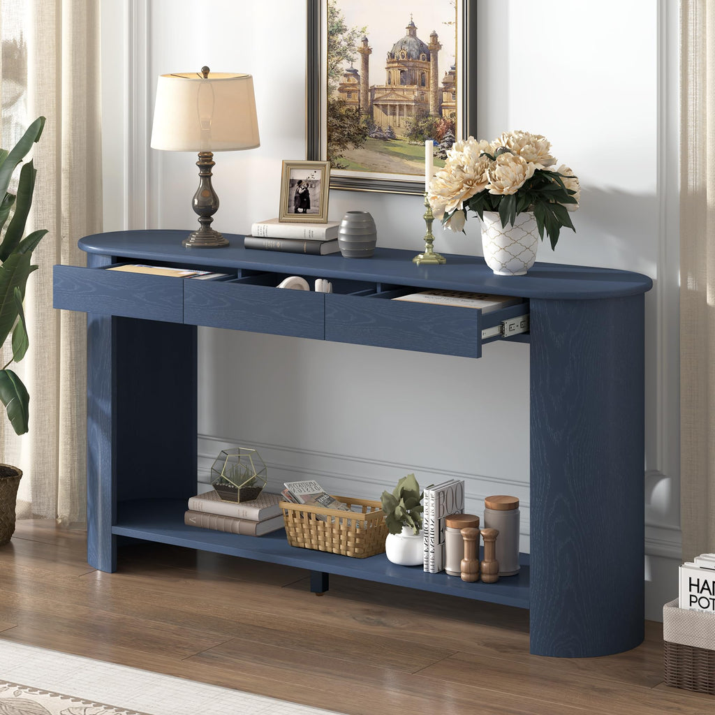 Curved Console Table with 3 Drawers and Bottom Shelf Y679424