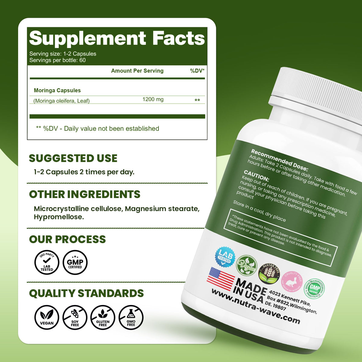 Organic Moringa Capsules 1200mg 120 Capsules E44477