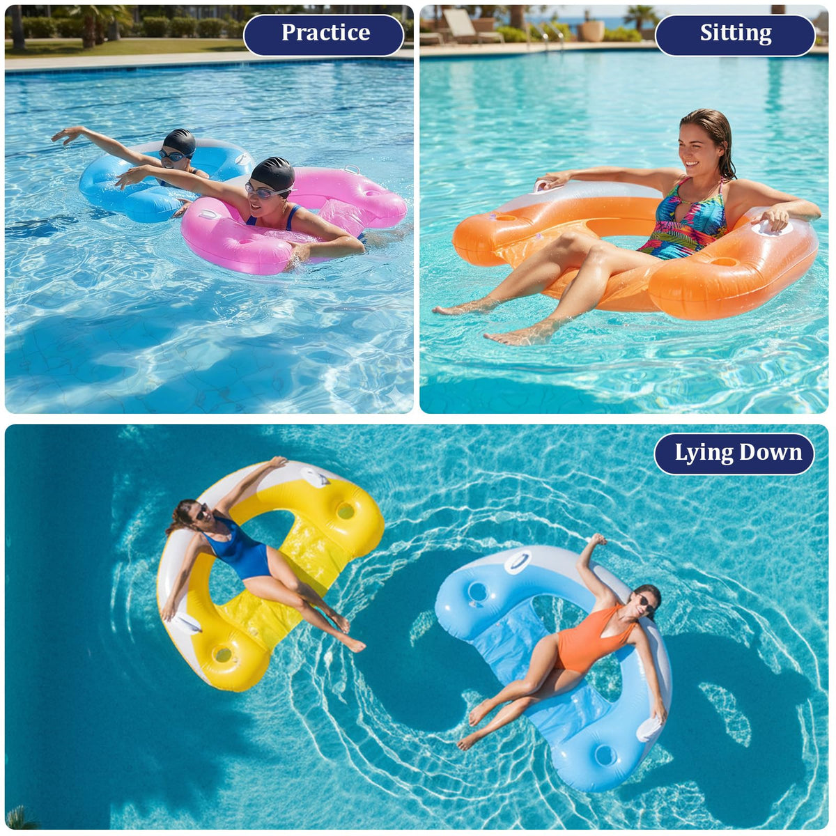 Inflatable Pool Floats 4 Pack with Cup Holders & Handles V642