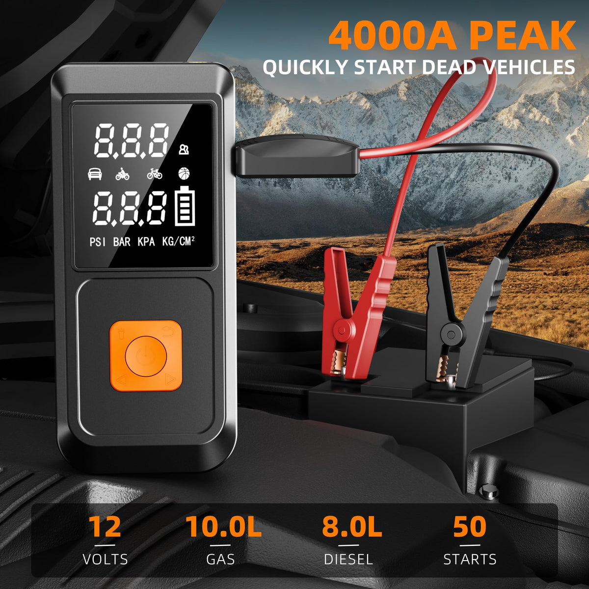 Car Battery Jump Starter with Air Compressor 4000A 150PSI 20000mAh B375
