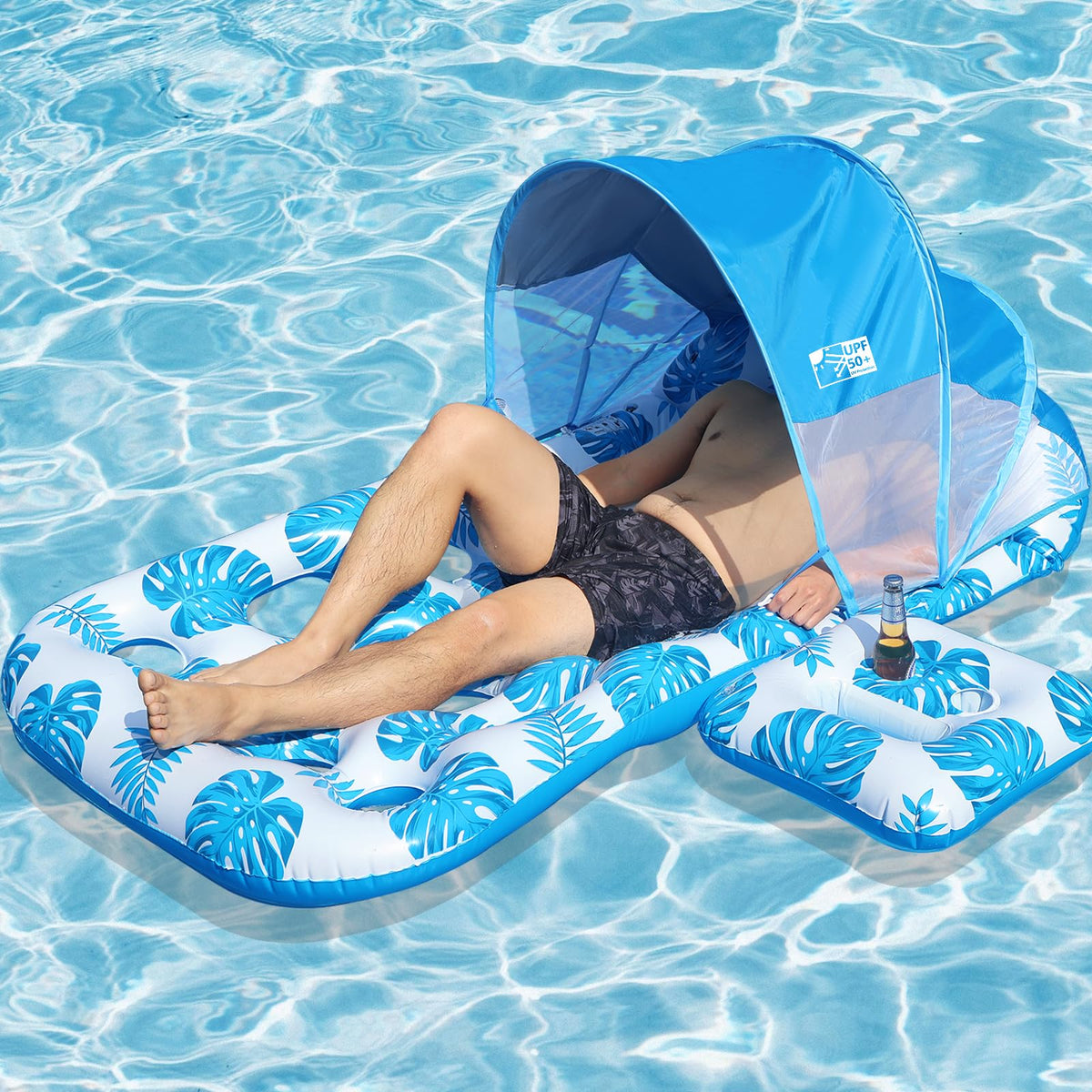 Inflatable Pool Float with UPF 50+ Sunshade Canopy O19483