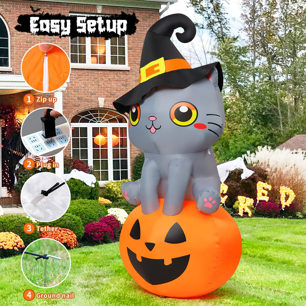 6 FT Halloween Inflatables Cat with Built-in LEDs R381680