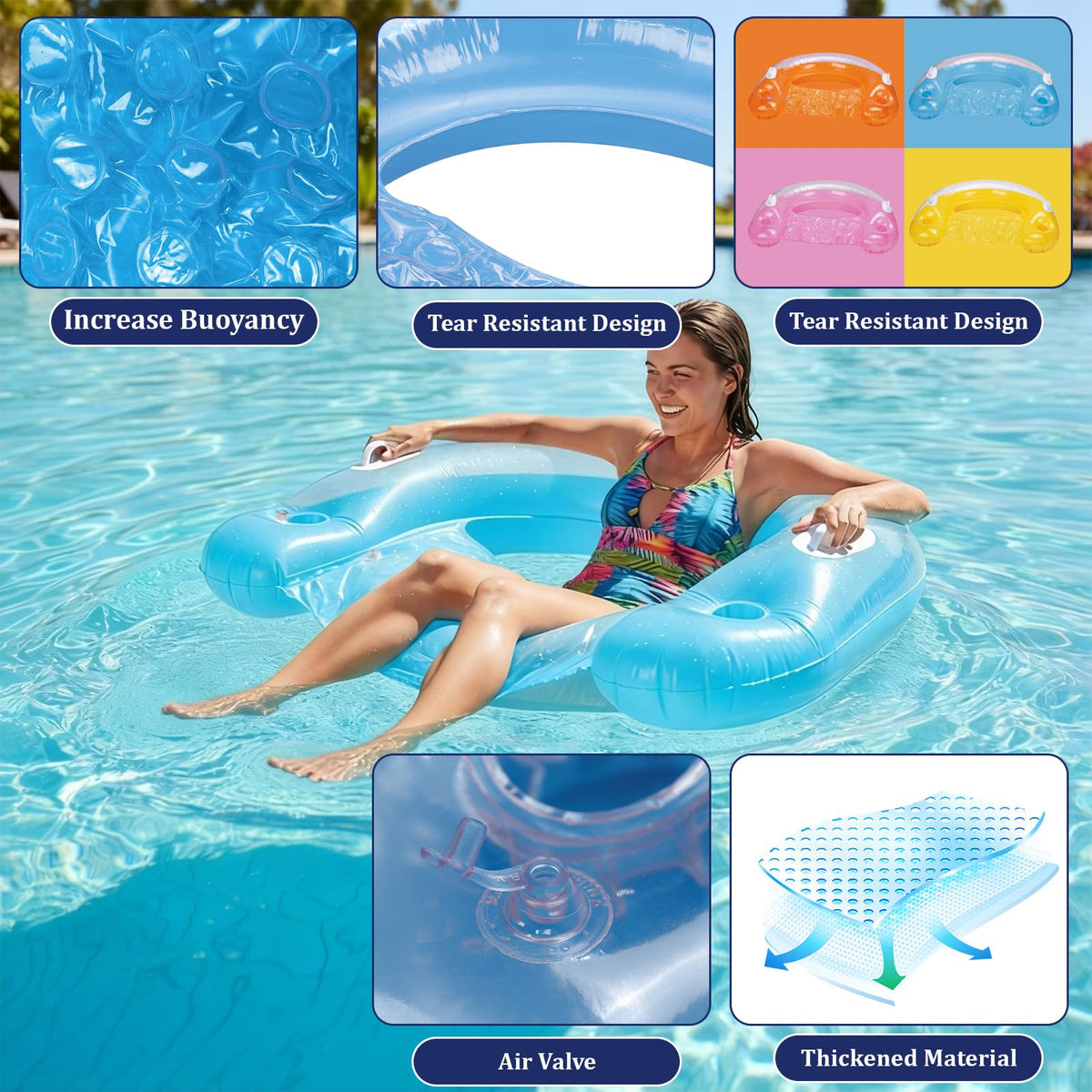 Inflatable Pool Floats 4 Pack with Cup Holders & Handles V642