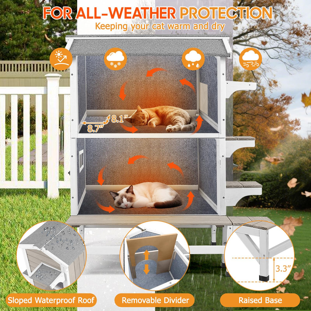 Insulated Outdoor Multi-Level Cat House L15268